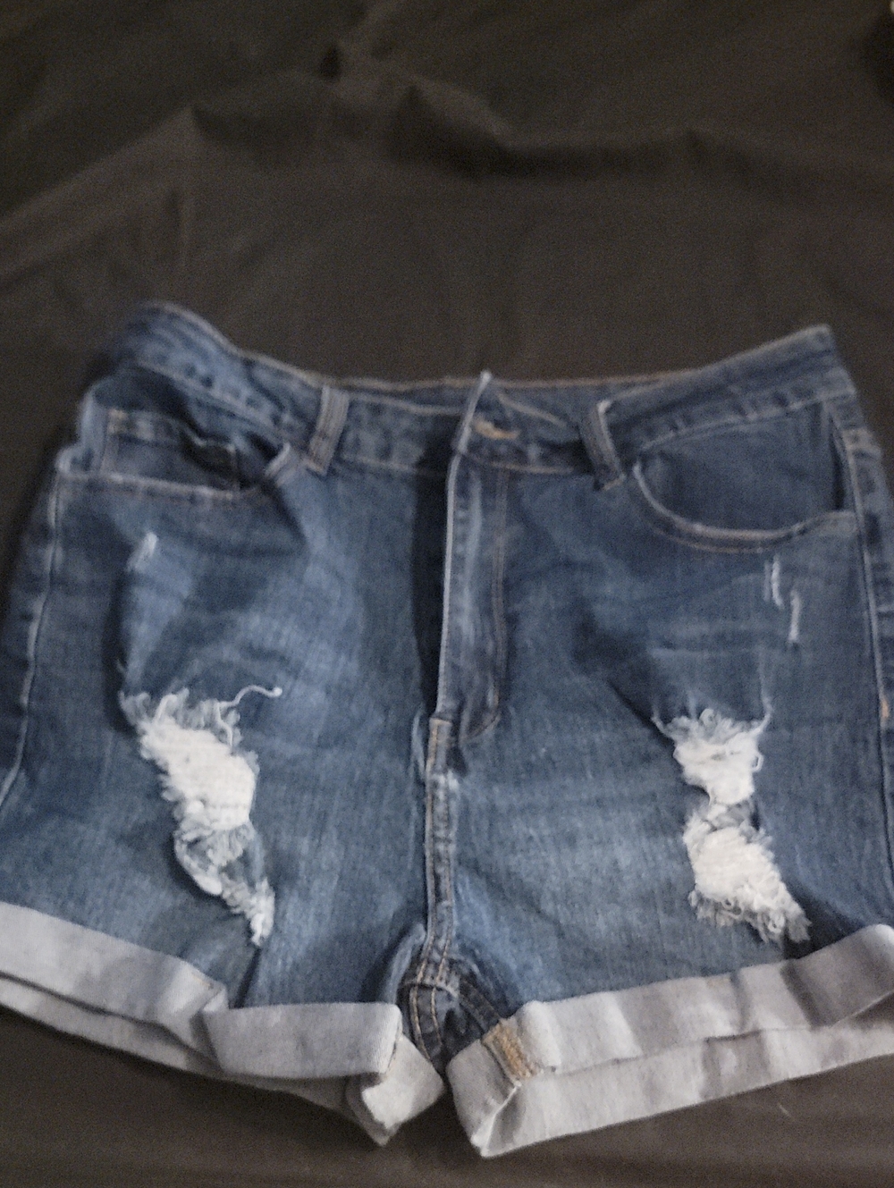 SHEIN Curve 0XL Distressed Dark Blue Rolled Hem Jean Shorts